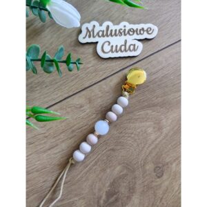 Zawieszka do smoczka - złoty klips koraliki beżowe