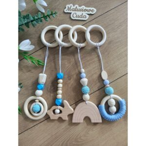Zawieszki BabyGym króliczek/tęcza niebieskie komplet 4 szt.