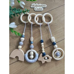 Zawieszki BabyGym króliczek/tęcza szare komplet 4 szt.