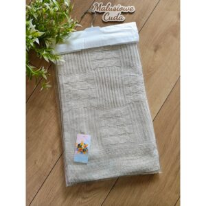 Kocyk 90x90cm bawełna kwadraty warkocze beżowy