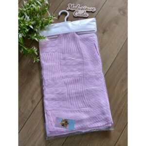 Kocyk 90x90cm bawełna kwadraty warkocze różowy