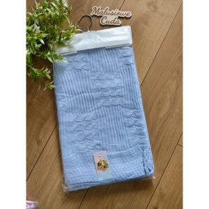 Kocyk 90x90cm bawełna kwadraty warkocze niebieski