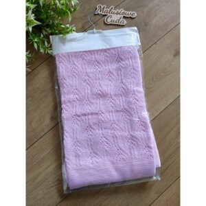 Kocyk 90x90cm bawełna ażurowy jodełka różowy