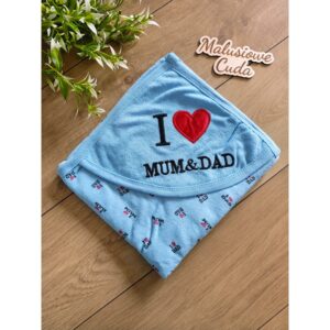 Ręcznik I<3Mum&Dad bawełna 90x80cm niebieski