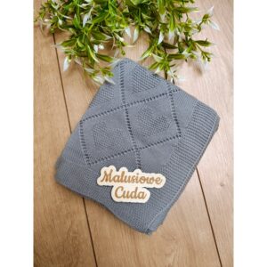 Kocyk 90x70cm bawełna romby z sercami szary/grafitowy