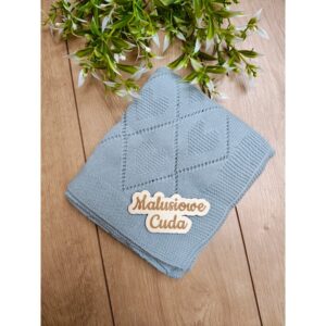 Kocyk 90x70cm bawełna romby z sercami niebieski/jeansowy