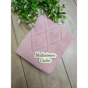 Kocyk 90x70cm bawełna romby z sercami różowy