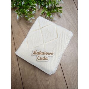 Kocyk 90x70cm bawełna romby z sercami ecru