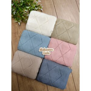 Alternative view of Kocyk 90x70cm bawełna romby z sercami ecru