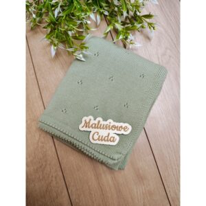 Kocyk 90x70cm bawełna małe serduszka oliwkowy