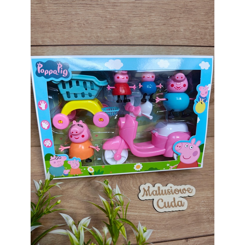 Figurki Świnka Peppa 6 elementów zestaw rower