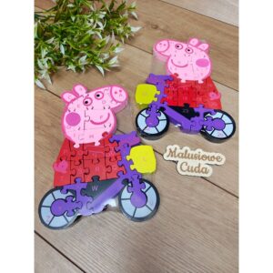 Puzzle drewniane Świnka Peppa na rowerze