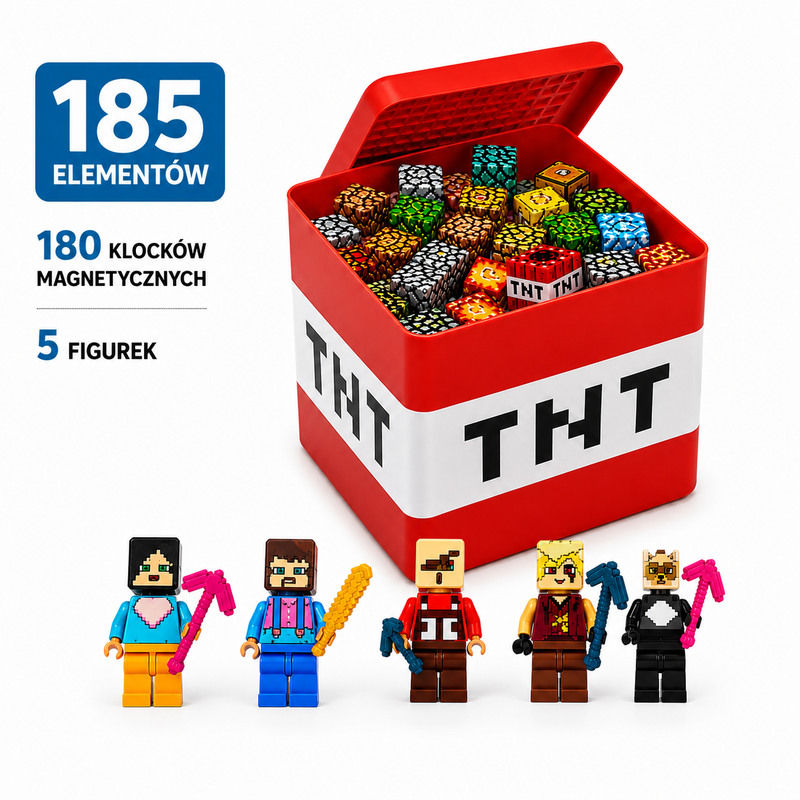 Klocki magnetyczne LED Minecraft MyWorld 185 elem. TNT
